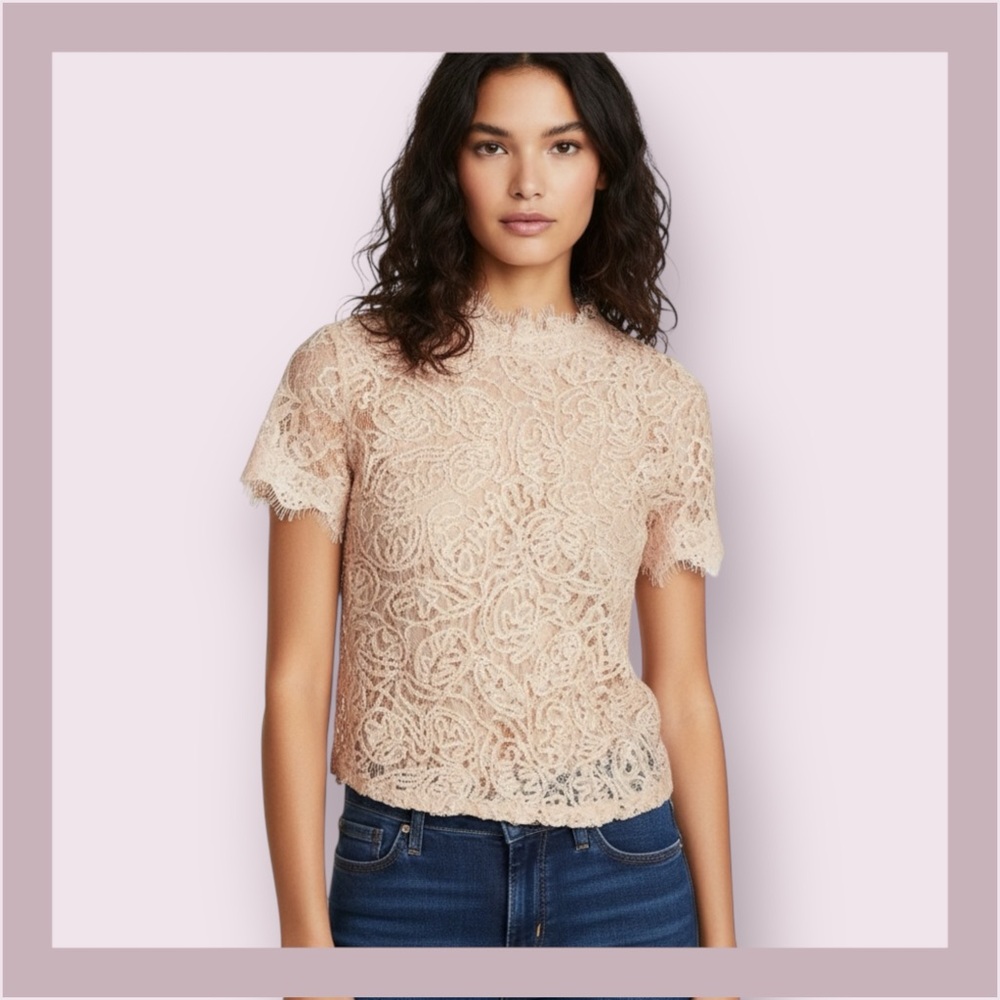 Zara Trafaluc Apricot Lace Sheer Crop Top Size S